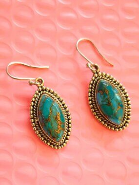 YT India 925 Dangle Turquoise Earrings Sterling Silver Boho Vintage Jewelry